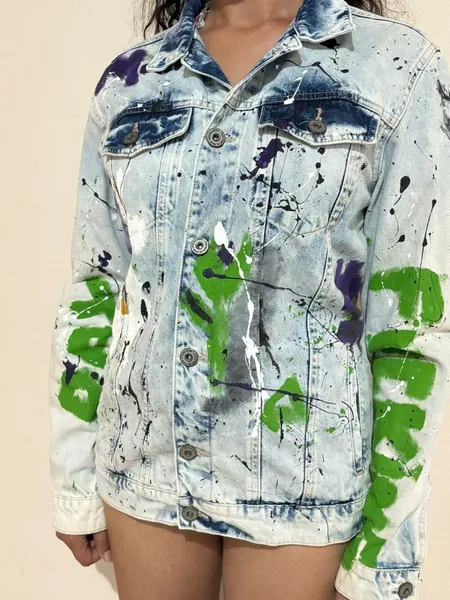 Jaqueta jeans bluesteel customizada m cores vivas