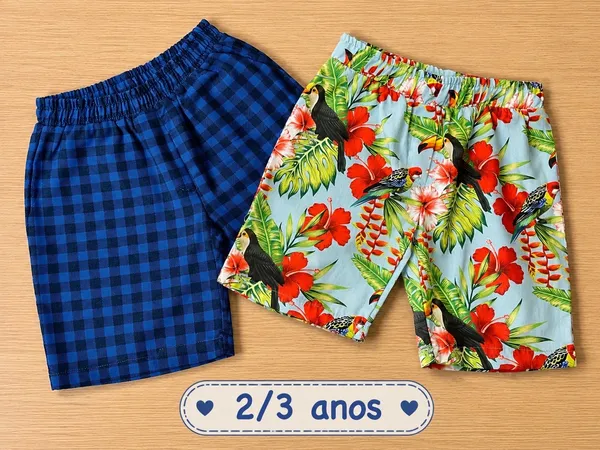 Kit duas peças / shorts estampado e xadrez