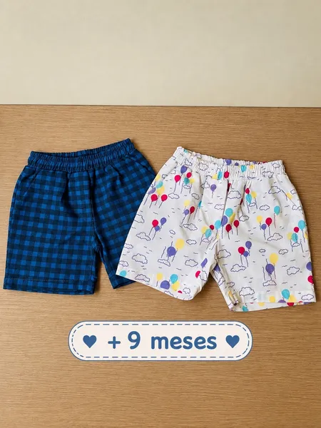 kit duas peças / short xadrez e com balões