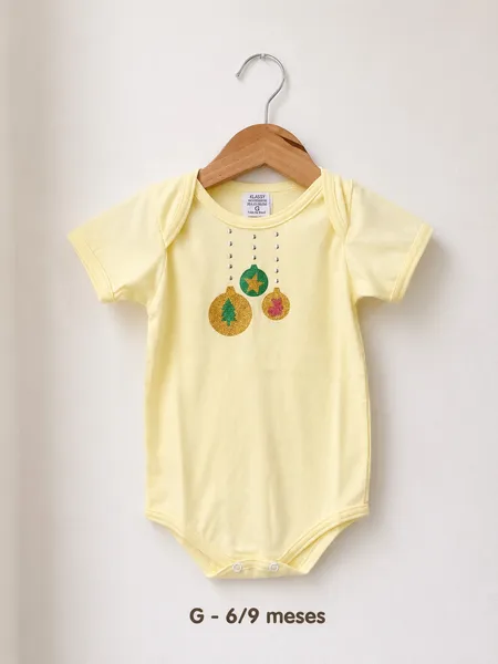 Body infantil amarelo com detalhes natalinos