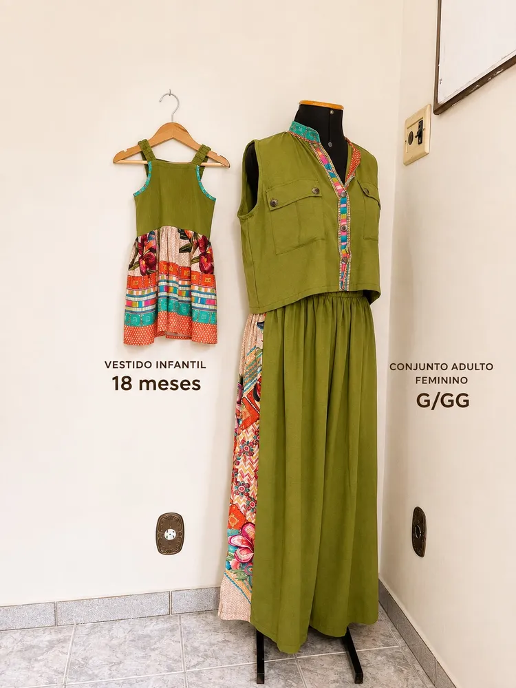 kit mãe e filha verde estampado