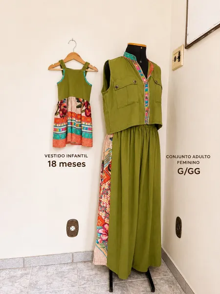 kit mãe e filha verde estampado