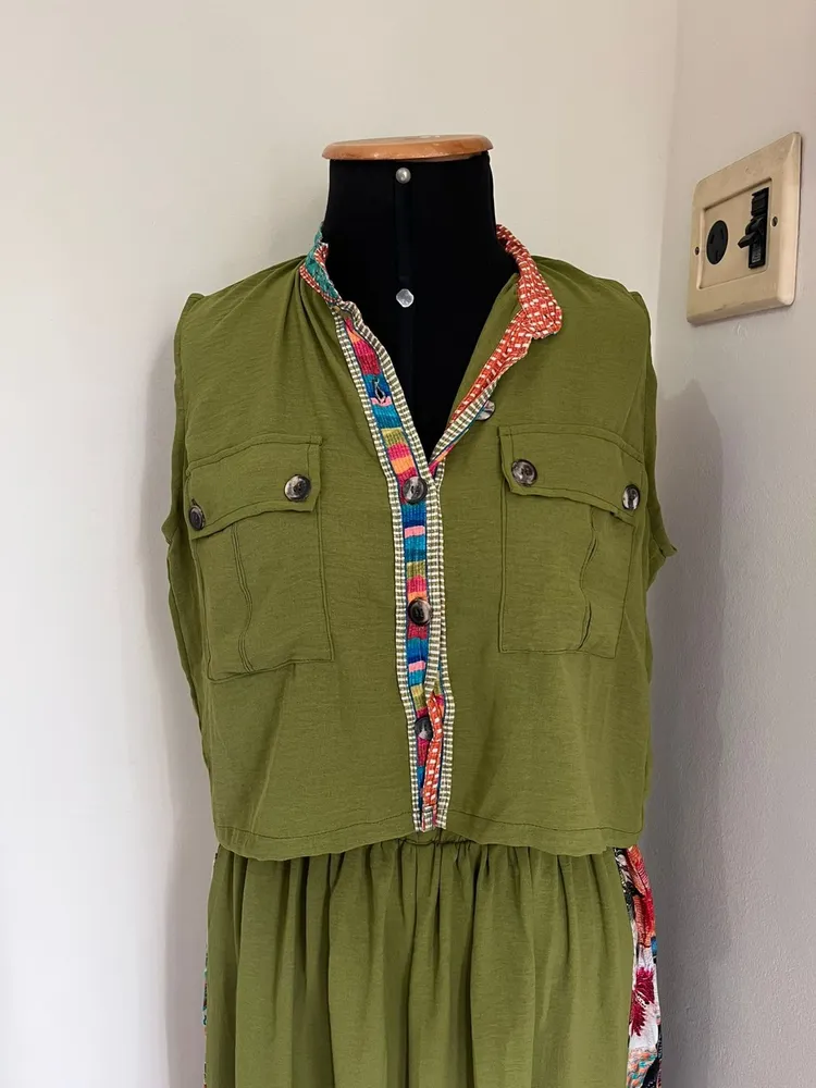 kit mãe e filha verde estampado