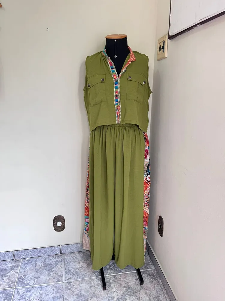 kit mãe e filha verde estampado