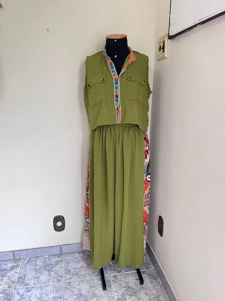 kit mãe e filha verde estampado
