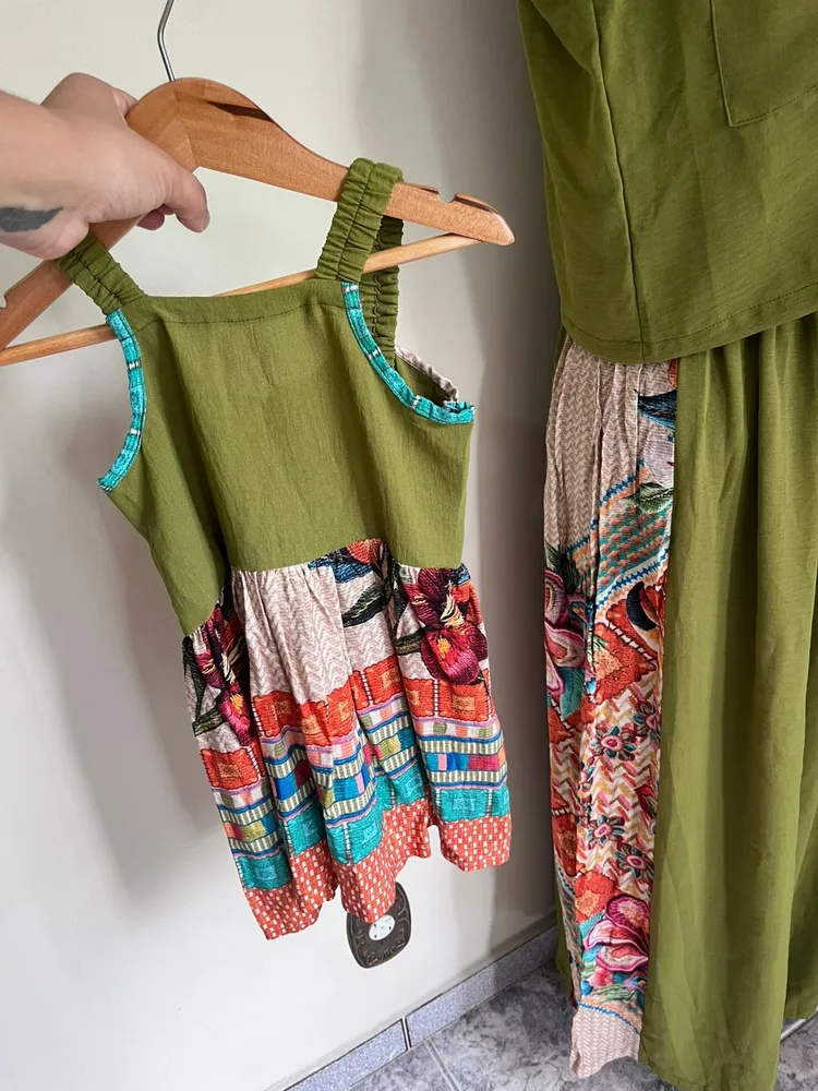 kit mãe e filha verde estampado