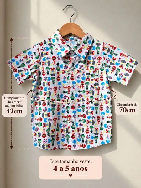 camisa infantil super heróis 4-5 anos