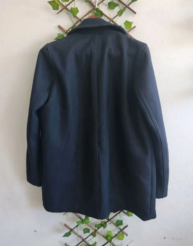 casaco gap moto coat melt em lã batida na cor azul marinho