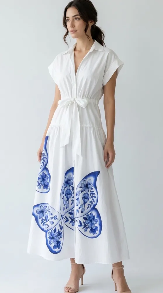 Vestido farm novo s/ tag. vestido Branco Midi Borboletas