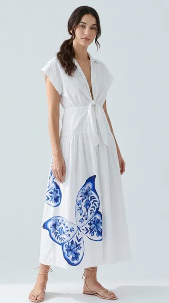 Vestido farm novo s/ tag. vestido Branco Midi Borboletas