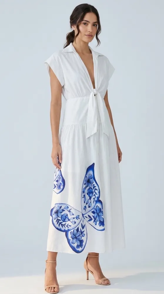 Vestido farm novo s/ tag. vestido Branco Midi Borboletas