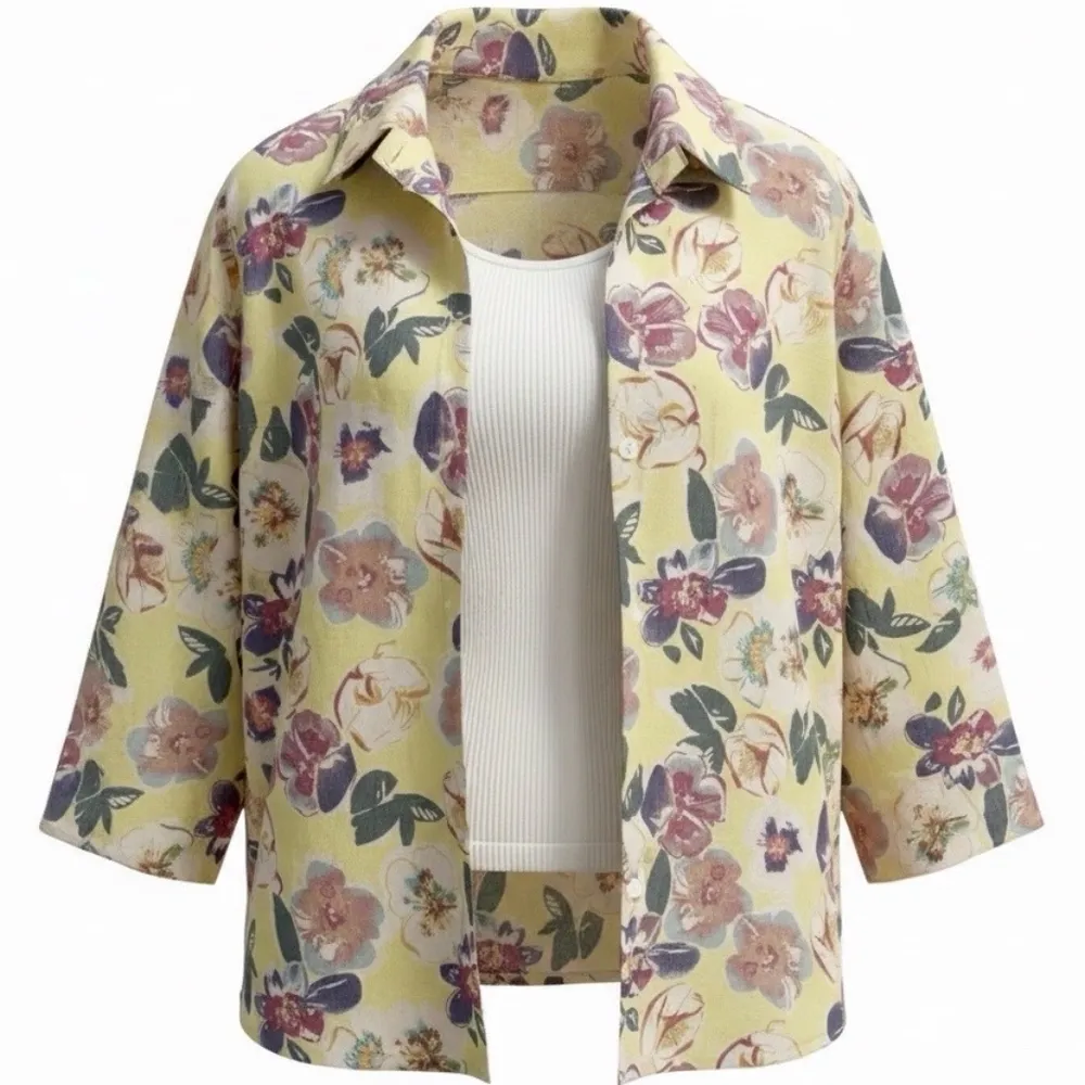 camisa feminina delicada floral amarela m