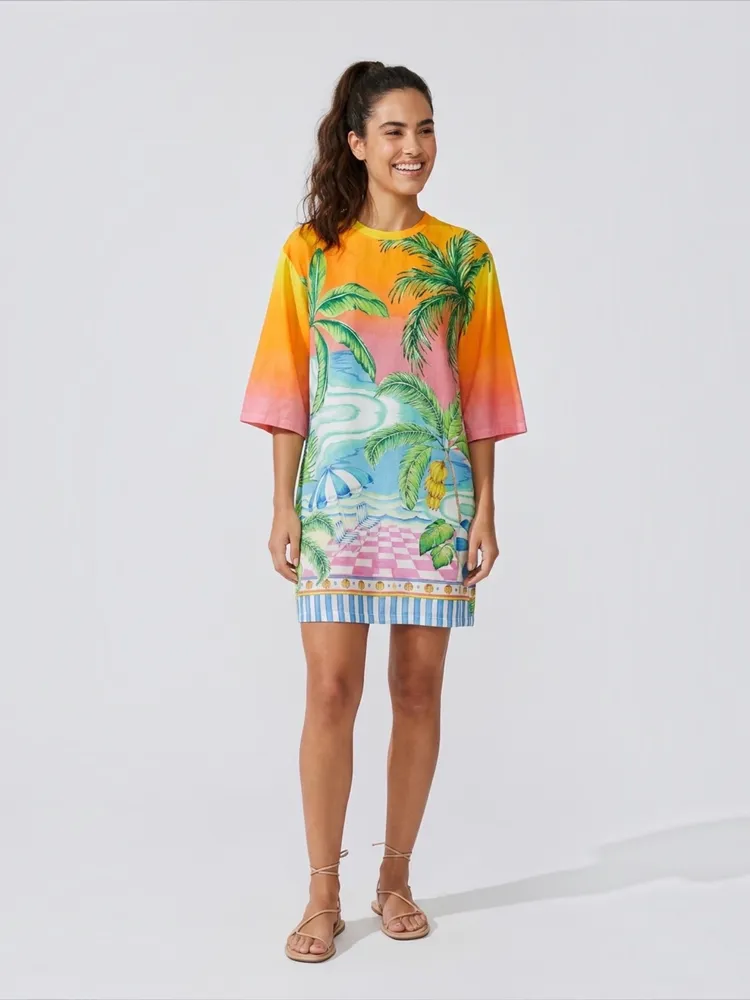 vestido farm novo c/ tag. vestido t-shirt big estampado p