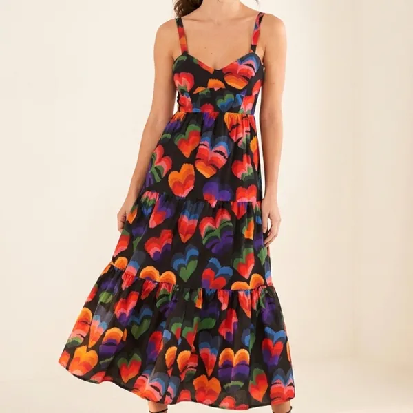 vestido farm novo s/ tag. vestido midi folha coração p