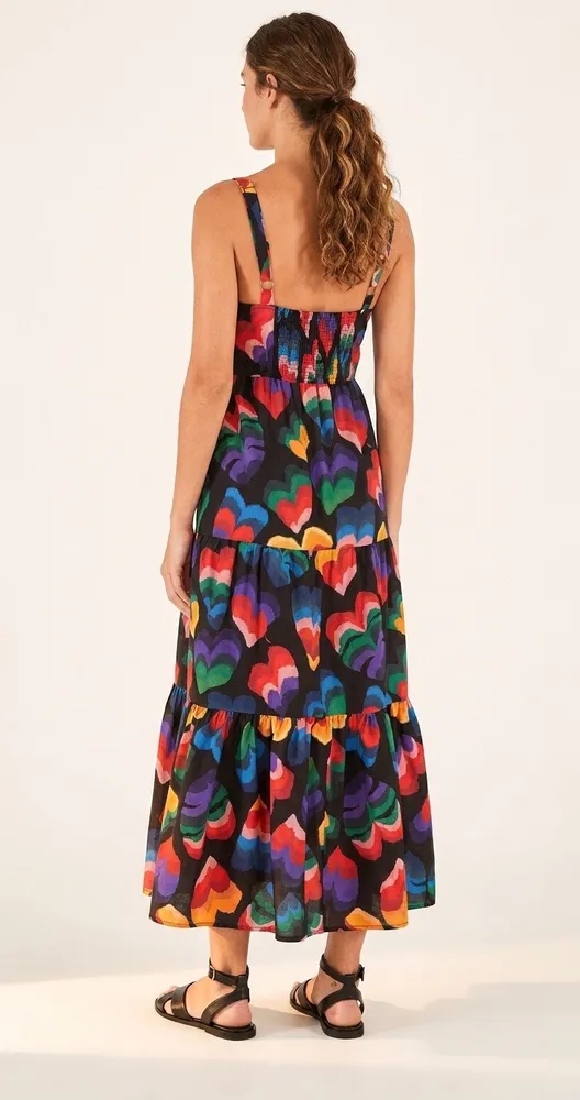 vestido farm novo s/ tag. vestido midi folha coração p