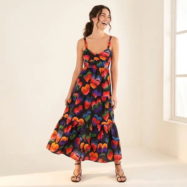 vestido farm novo s/ tag. vestido midi folha coração p