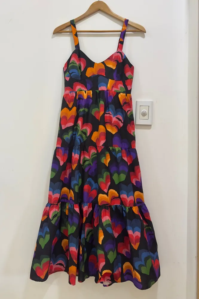 vestido farm novo s/ tag. vestido midi folha coração p