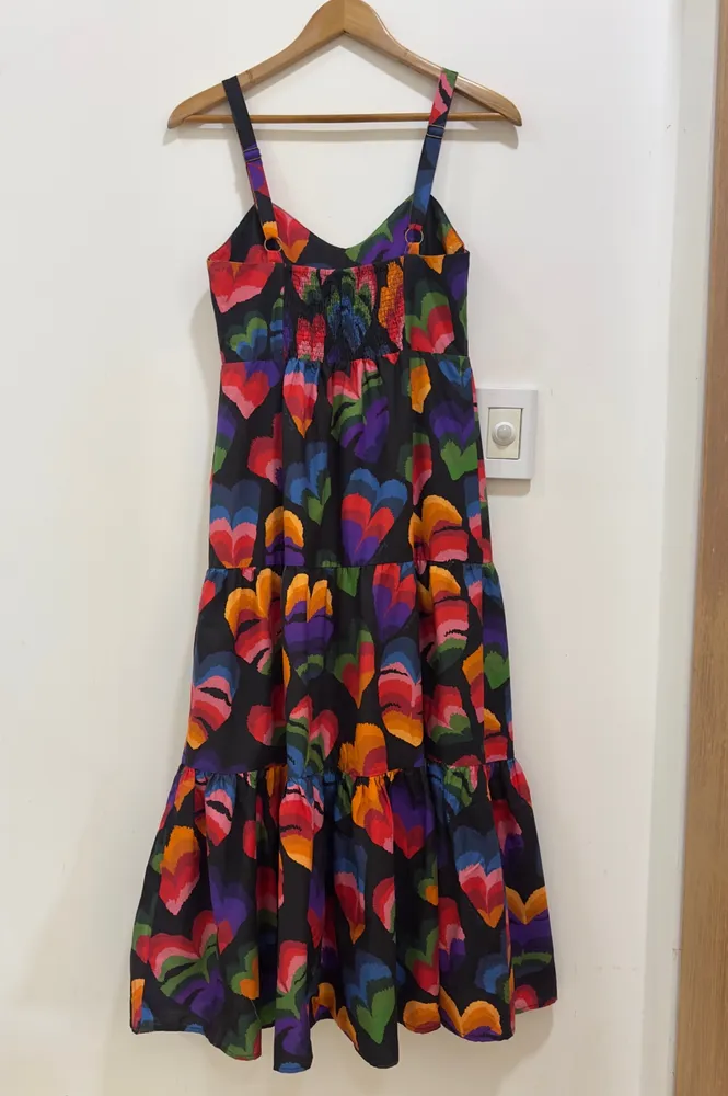 vestido farm novo s/ tag. vestido midi folha coração p
