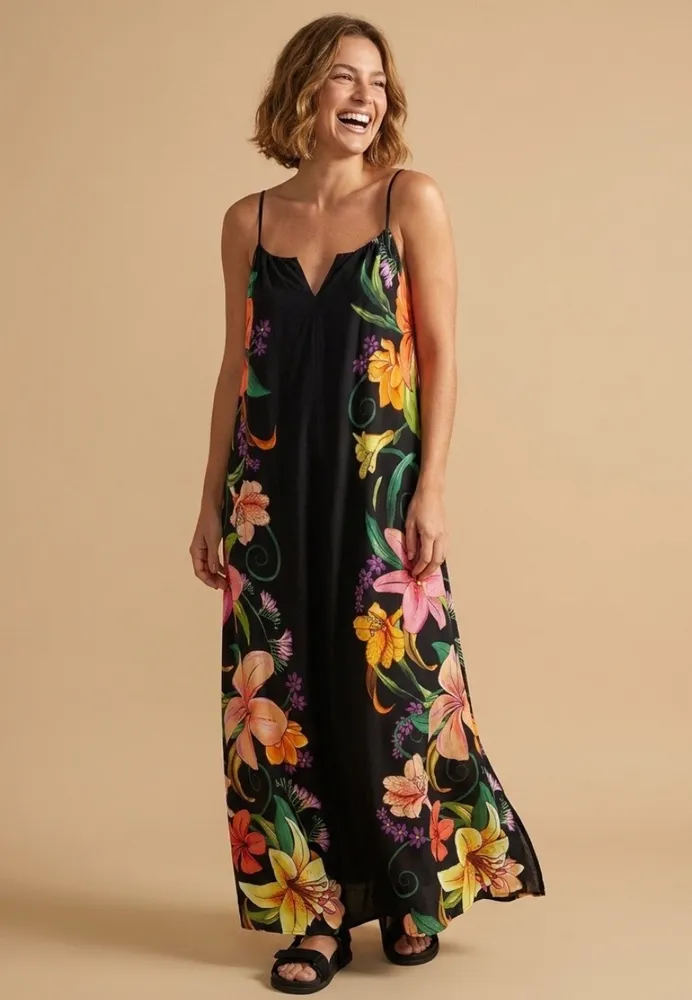 vestido farm novo s/ tag. vestido longo vestida de flor