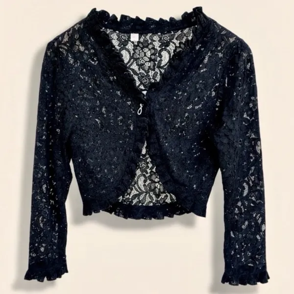 bolero em renda preta pp / p. cardigan. blazer. colete