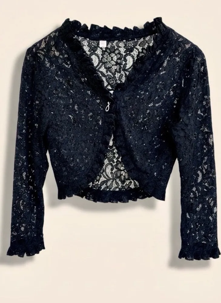 bolero em renda preta pp / p. cardigan. blazer. colete