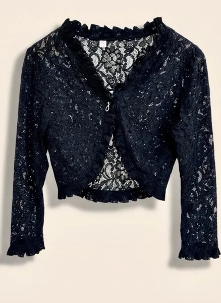 bolero em renda preta pp / p. cardigan. blazer. colete