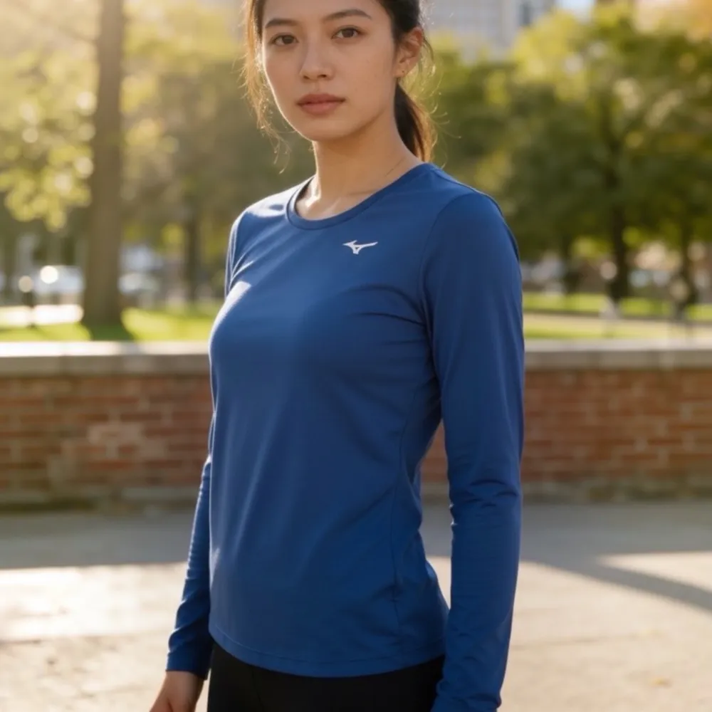 camiseta manga longa mizuno nirvana azul marinho m. esporte
