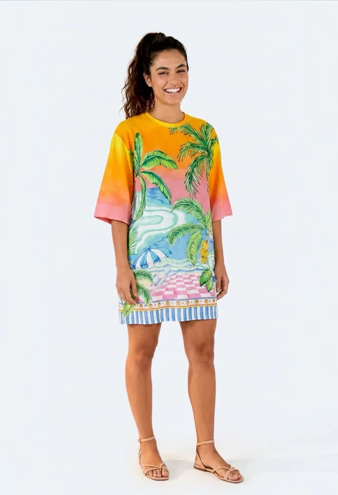 vestido farm novo c/ tag. vestido t-shirt big estampado p