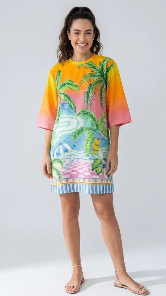 vestido farm novo c/ tag. vestido t-shirt big estampado p
