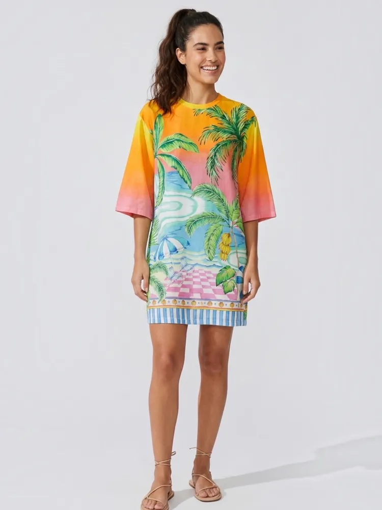 vestido farm novo c/ tag. vestido t-shirt big estampado p