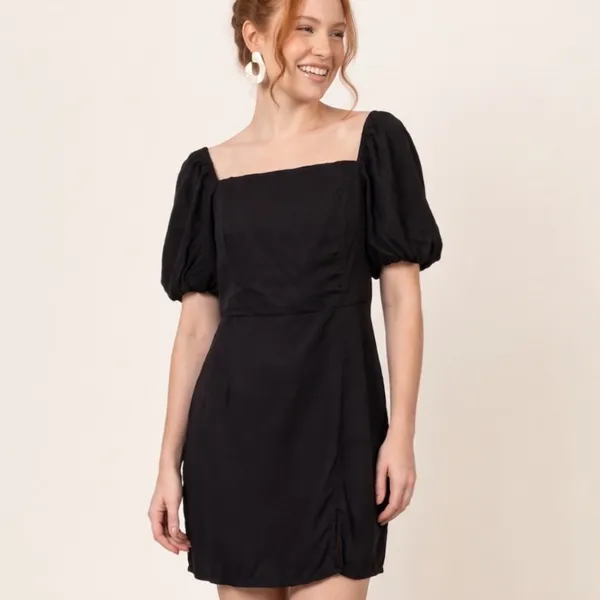 vestido novo c/ tag preto curto manga bufante m