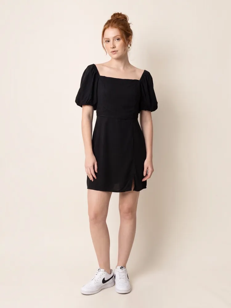 vestido novo c/ tag preto curto manga bufante m