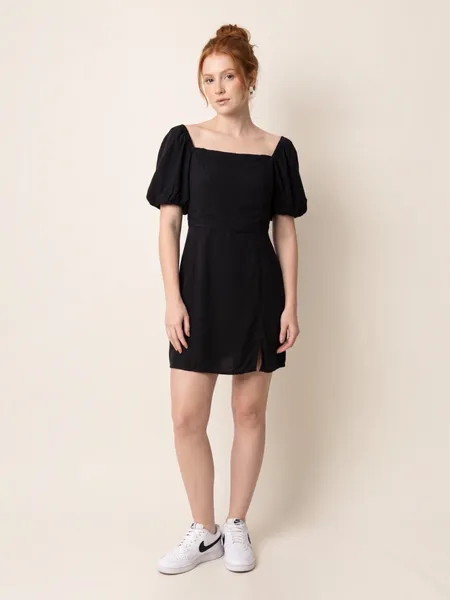 vestido novo c/ tag preto curto manga bufante m
