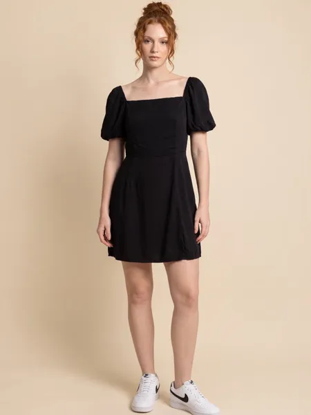 vestido novo c/ tag preto curto manga bufante m