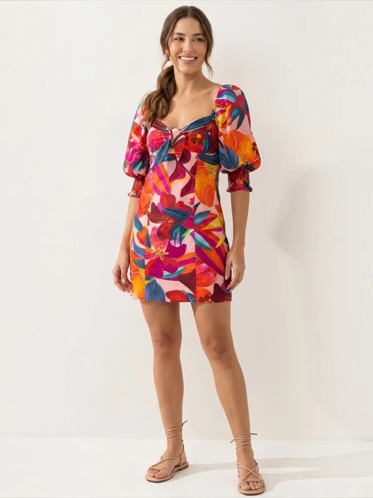 vestido farm novo s/ tag. vestido curto floral erika p