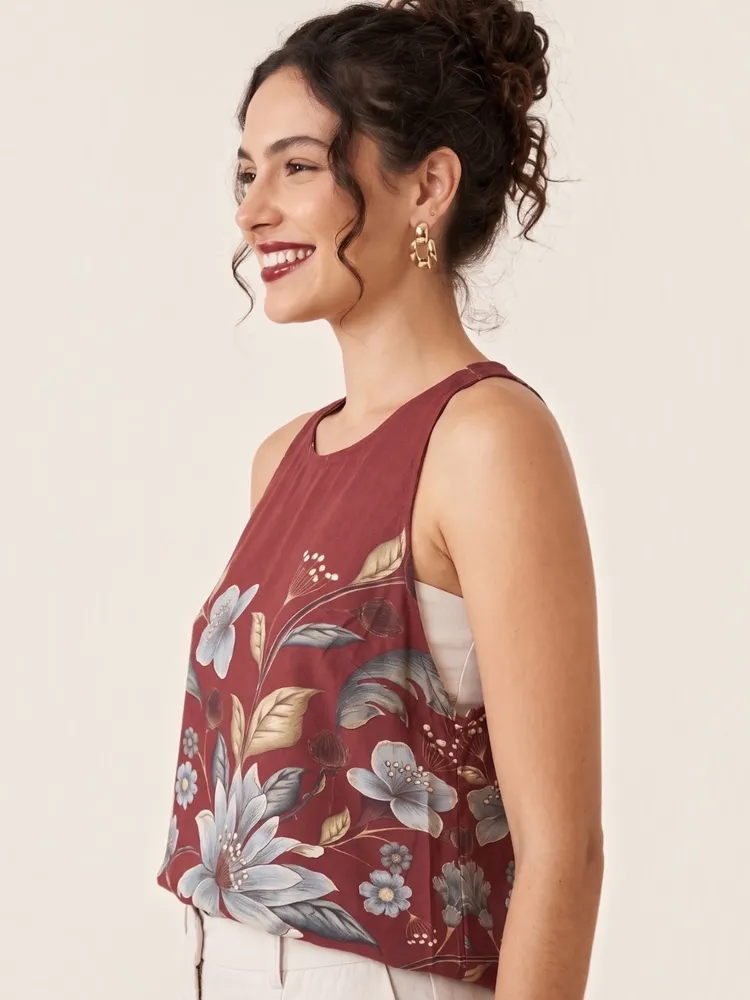 blusa farm nova c/ tag. regata estampa retrópico p