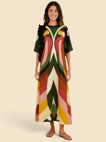 vestido farm novo s/ tag. vestido cropped listra arara p