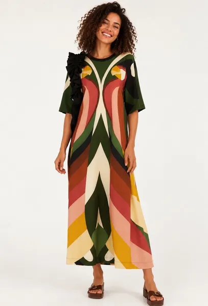 vestido farm novo s/ tag. vestido cropped listra arara p