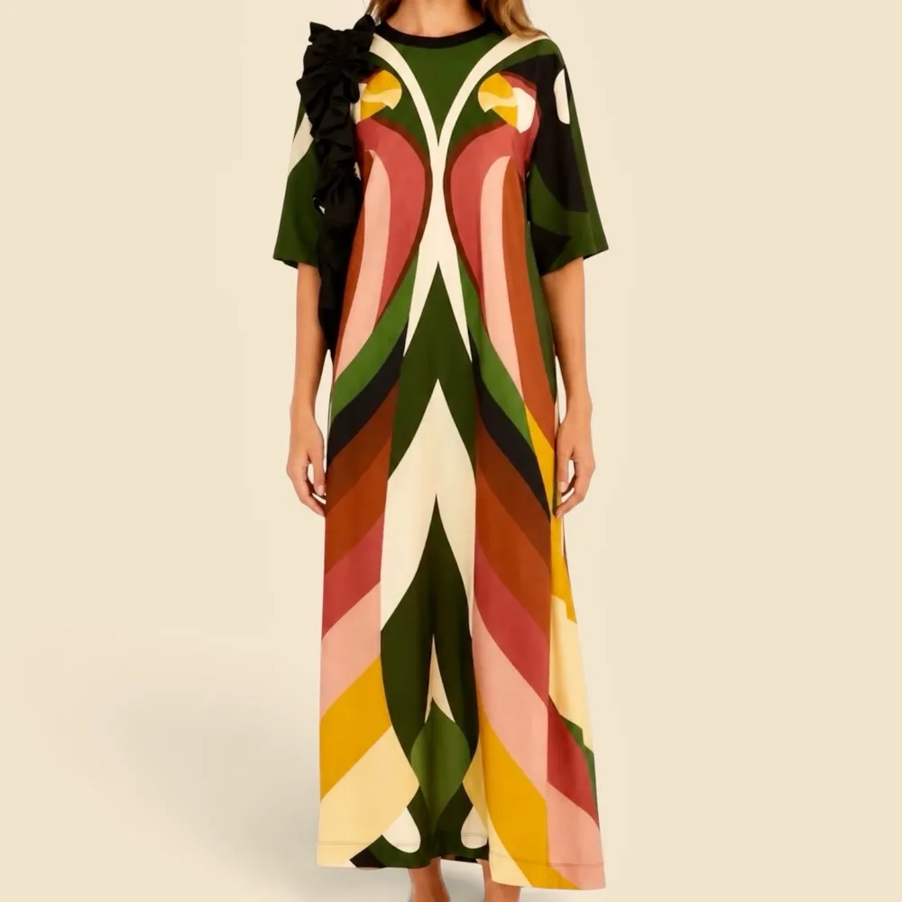 vestido farm novo s/ tag. vestido cropped listra arara p