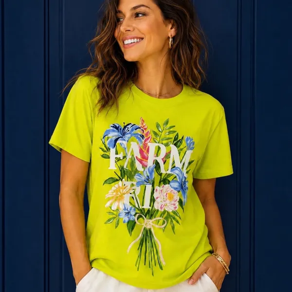 camiseta farm nova c/ tag. T-shirt buquê de flores m
