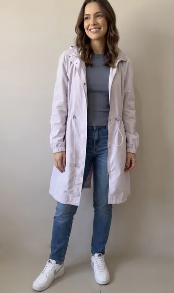 parca lilás claro corta-vento tamanho único com gorro. parka