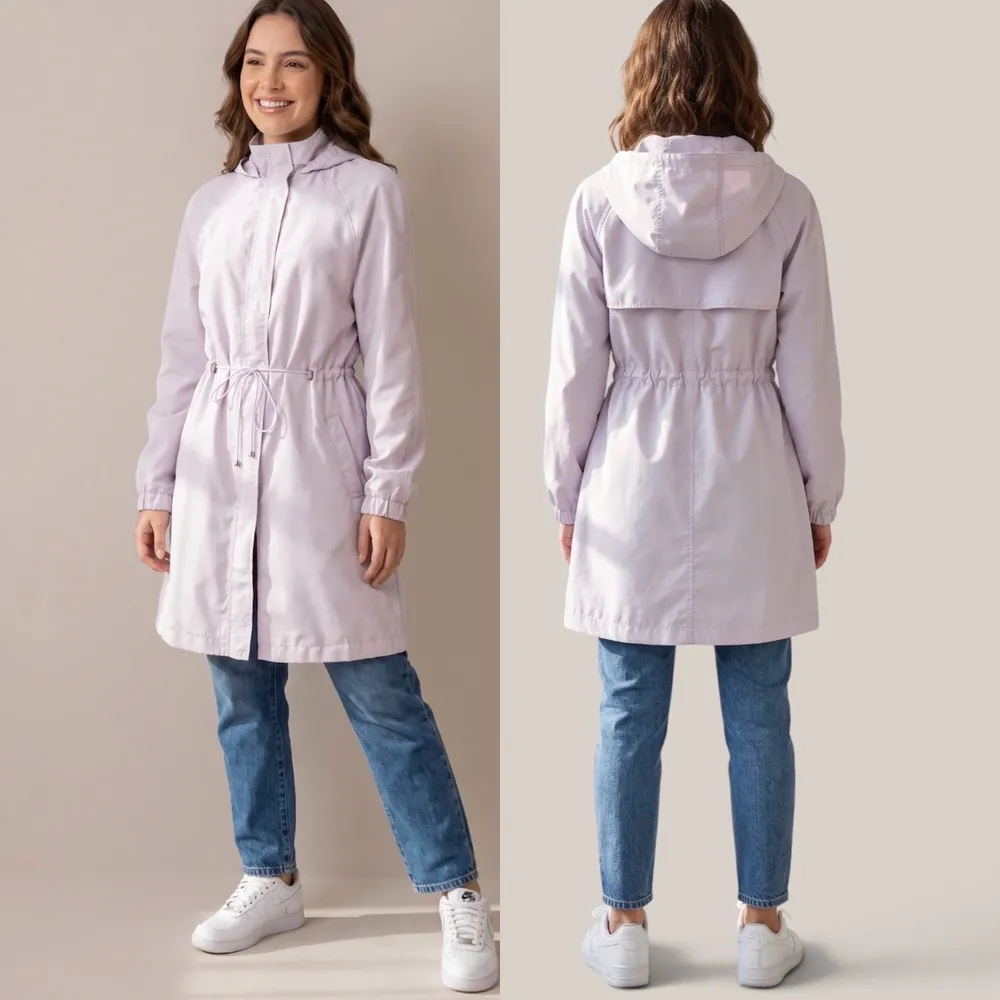 parca lilás claro corta-vento tamanho único com gorro. parka