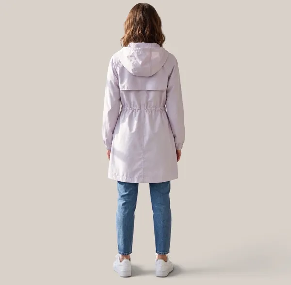 parca lilás claro corta-vento tamanho único com gorro. parka