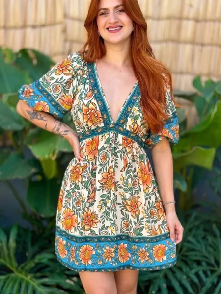 Farm Novo Vestido Curto Jardim Boho