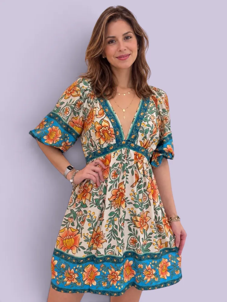 Farm Novo Vestido Curto Jardim Boho