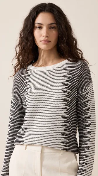 blusa de linha, listrada preta e off-white m