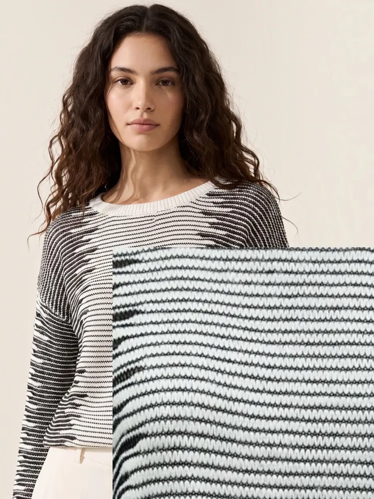 blusa de linha, listrada preta e off-white m
