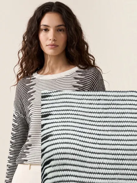 blusa de linha, listrada preta e off-white m
