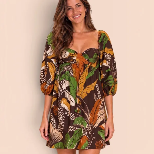 FARM novo c/ tag. vestido curto Floresta Sketch Marrom p