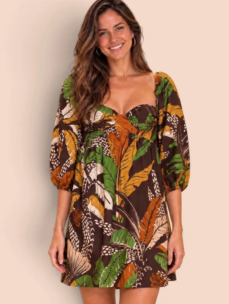 FARM novo c/ tag. vestido curto Floresta Sketch Marrom p